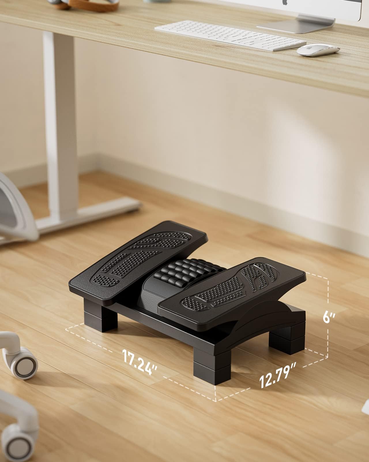 HUANUO Foot Rest Under Desk, Adjustable Ergonomic Footrest for Under Desk at Work or Gaming with Massage Texture and Roller, 20 Degree Tilt Angle Adjustment, Foot Stool for Office, Home