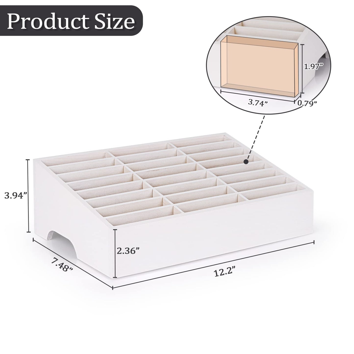 Ozzptuu 24-Grid Wooden Cell Phone Holder Desktop Organizer Storage Box for Classroom Office (White 24-Grid)