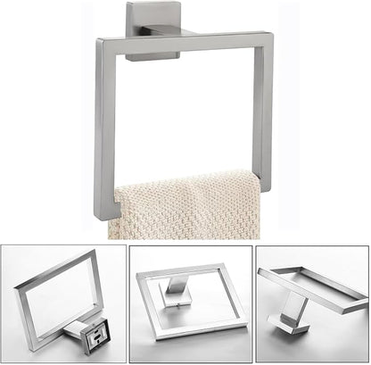 JOPOFI 2-Piece Towel Ring - Thicken Stainless Steel Towel Holder, Towel Racks for Bathroom, Square Modern Design Hand Towel Holder, Contemporary Hand Towel Bar - Brushed Nickel