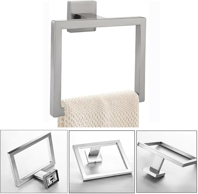 JOPOFI Towel Ring - Thicken Stainless Steel Towel Holder, Towel Racks for Bathroom, Square Modern Design Hand Towel Holder, Contemporary Hand Towel Bar - Brushed Nickel