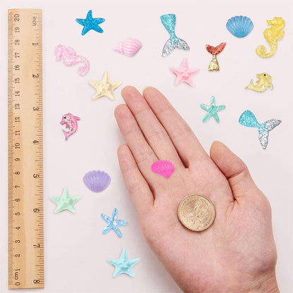 SUNNYCLUE 1 Box 80Pcs 9 Styles Animal Cabochons Colorful Sea Ocean Animals Charms Fish Tail Mermaid Dolphin Resin Cabochon Flatback for Scrapbooking Adult Women DIY Jewelry Crafts, Random Style