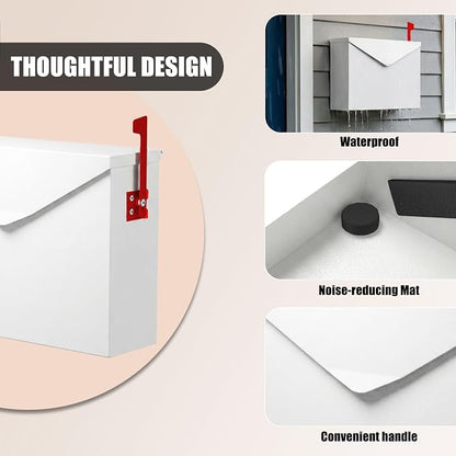 White Large Capacity Wall Mount Mailbox with Outgoing Mail Flag, 14.2”x10.4”x4.3” Steel Mail Box for Outside, Rust-Proof Galvanized Steel Post Box, Quiet Stay-Open Lid Smooth Operation Mailboxes