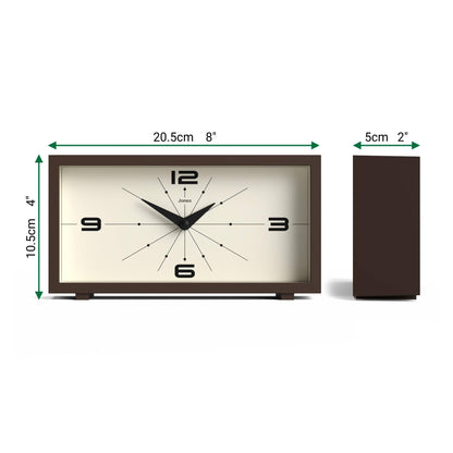 JONES CLOCKS® 'Odeon' Desk Clock | Modern Rectangular Design in Brown, Stylish Retro Look for Shelf, Table, Mantel or Bedside
