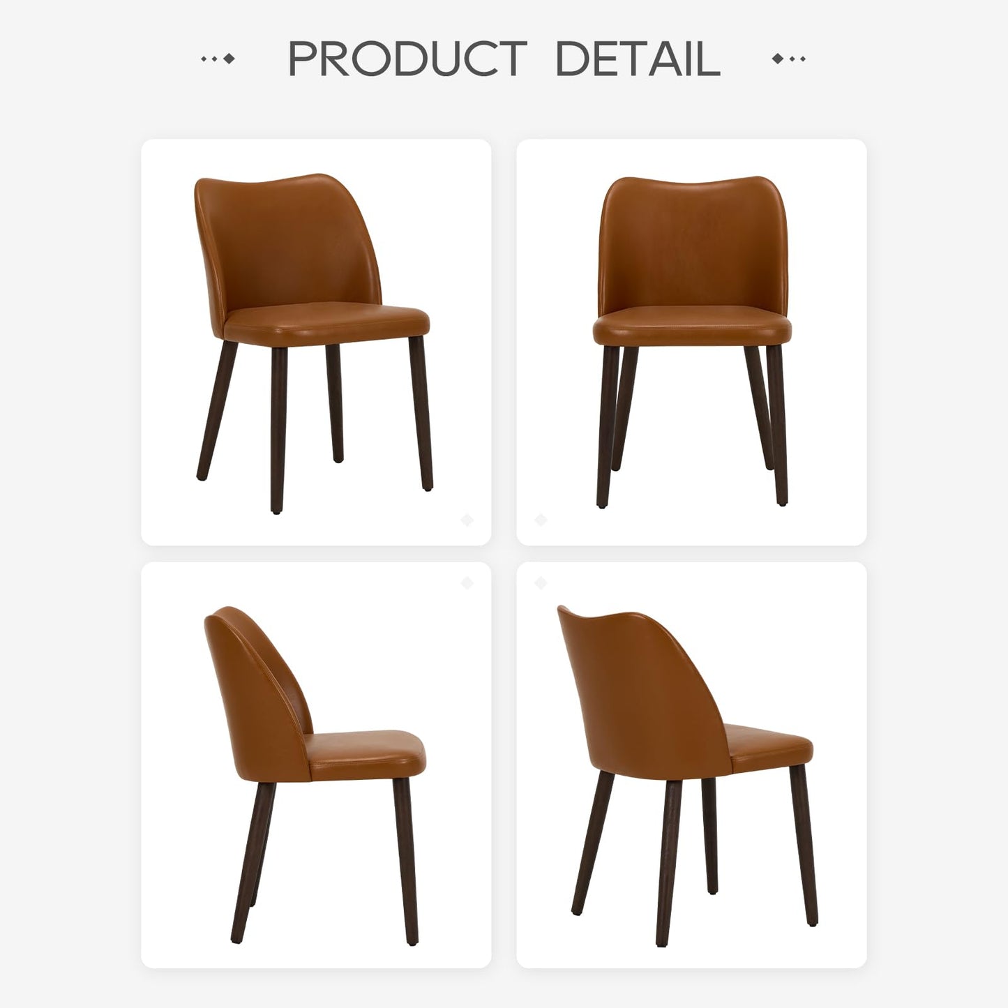 COLAMY Upholstered Dining Chairs Set of 2, PU Leather Dining Room Kitchen Side Chair with Padded Seat and Wood Legs Restaurant/Cafe,Light Brown