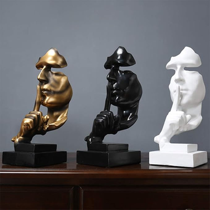 aboxoo Thinker Statue, Silence is Gold Abstract Art Figurine,Modern Home Resin Sculptures Decorative Objects,Table Top Decor for Livingroom Home Decor,Office Study Sculpture,Shh mask Statue(Gold)