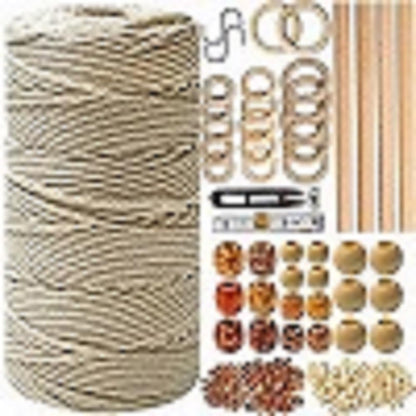 Macrame Kit for Beginners 227pcs – Macrame Wall Hanging Kit & Plant Hanger Kit, 225Y 3mm Cotton Cord, Wooden Beads Dowels Rings, DIY Craft Kit for Adults, Macrame Starter Kit Supplies