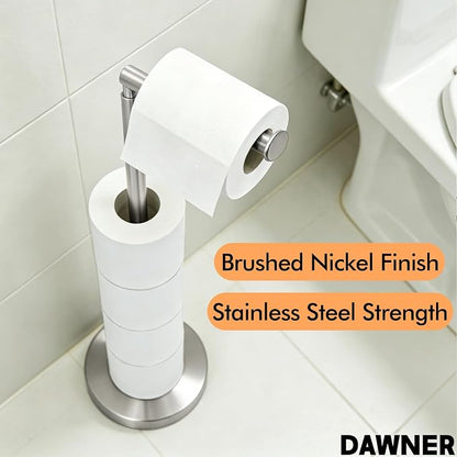 DAWNER 26" Heavy Duty Toilet Paper Holder Stand, Free Standing Toilet Paper Holder, Brushed Nickel Bathroom Toilet Paper Roll Holder, Stainless Steel Tissue Holder for Bathroom, Anti-Tipping Base