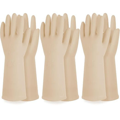 DABOGOSA Reusable Waterproof Household Dishwashing Cleaning Rubber Gloves, Non-Slip Kitchen Glove (Ivory, Small (Pack of 3))
