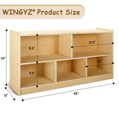 WINGYZ Wooden Storage Cabinet, 5-Section Montessori Bookshelf, Kids Toy Storage Organizer Book Shelf for Kids Rooms, Classroom, Playroom, Nursery, Preschool Book Shelves