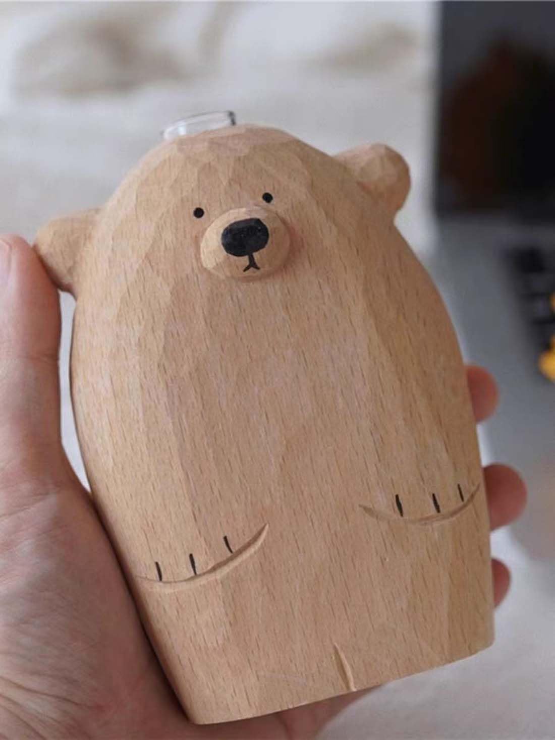 Eyepkildly Handmade Wooden Bear Vase, Solid Wood Bear Statue Vase，Modern Shelf Decor Accents，Cute Bear Decoration Vase,Decorative Solid Wood Handmade Vase，Worth Collecting. (Bear)