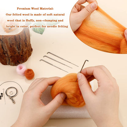 SHWAKK Needle Felting Kits, Needle Felting Starter Kit with Instructions, Felting Pad, Felting Wool, Felting Needles, Keychain and Split Ring for Craft Project and DIY Handmade