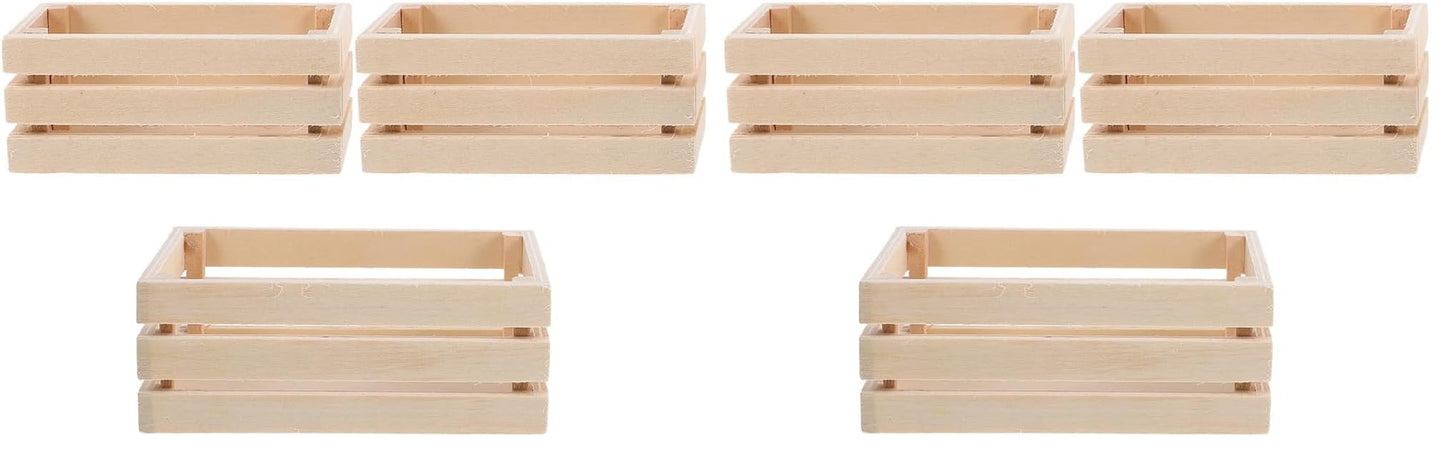 LOGOFUN 3pcs Dollhouse Mini Storage Basket Miniature Wooden Milk Crate 1/12 Tiny Fruit Baskets Model for Dollhouse Accessory - 1.2 * 0.9 & 1.9 * 1.6inch (Pack of 2)