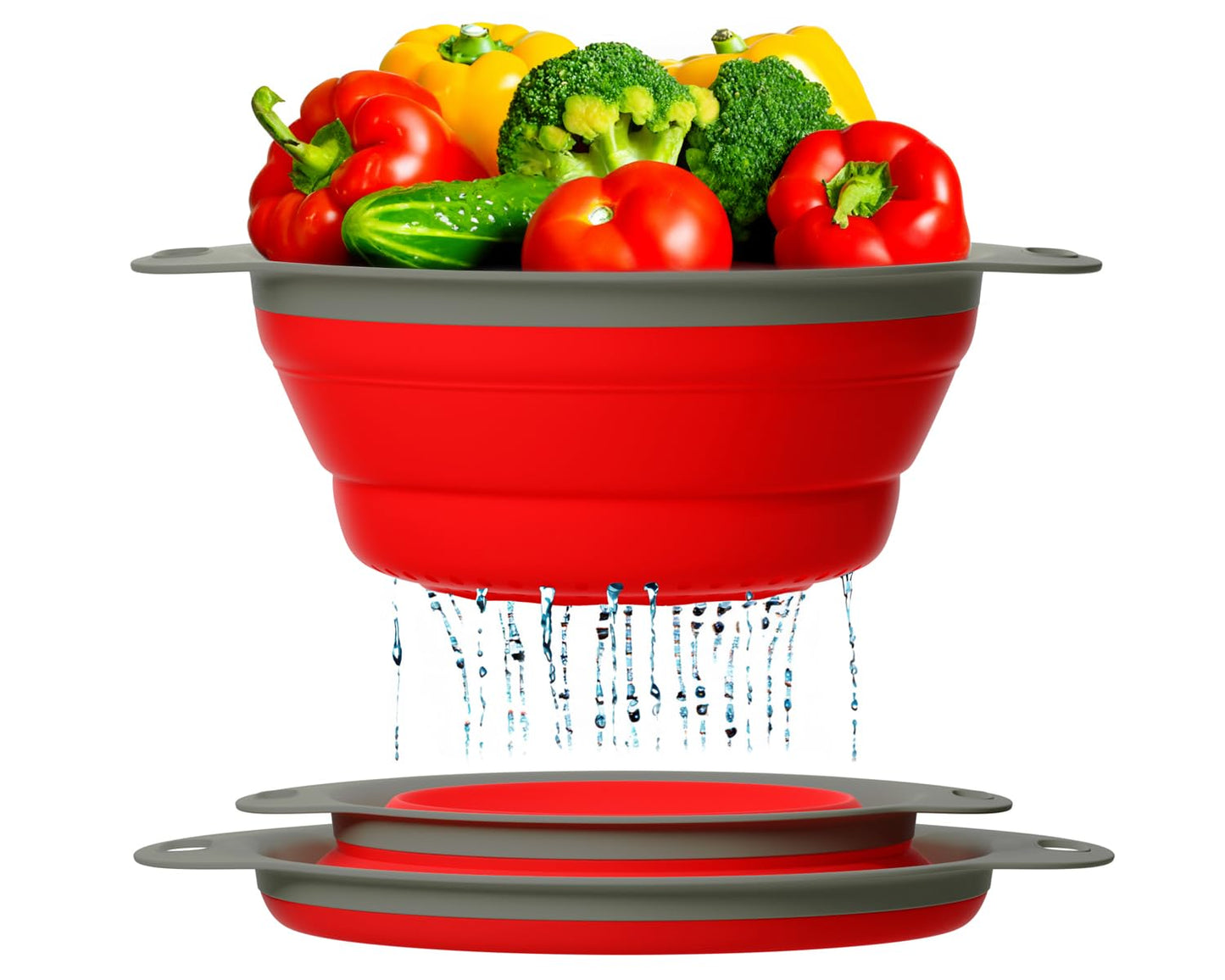 Ultimate Kitchen Strainers Set of 2 - Collapsible Silicone Colanders For Easy Storage by Comfify - Use with Pasta & Veggies or as a Fruit or Berry Bowl with Strainer - Irreplaceable for Campers - Blue