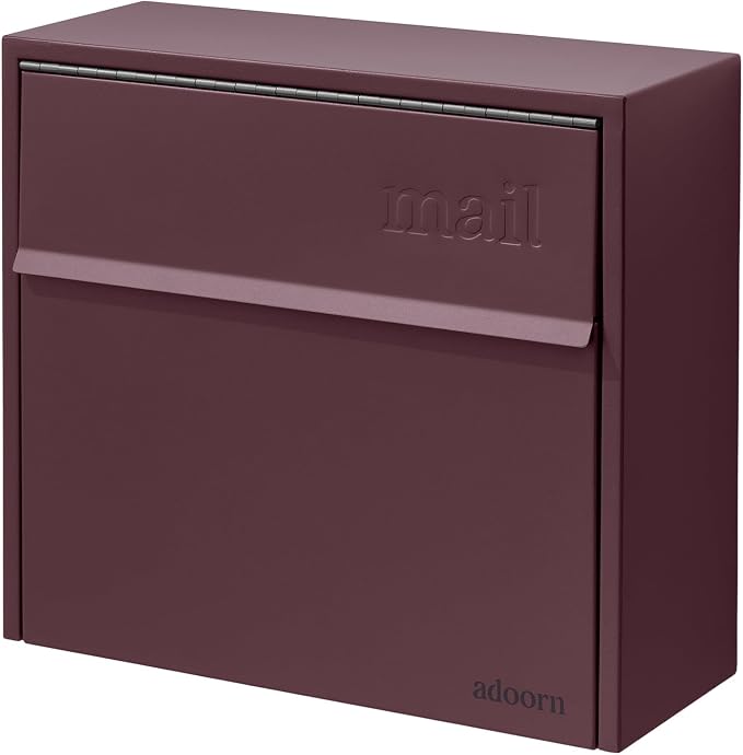 Adoorn Lockable Wall Mount Mailboxes for Outside - Small Anti-Theft Locking Mailbox for Letters - Weatherproof Construction - Durable Steel - 13.5" H x 15" L x 5.5" D - Malbec