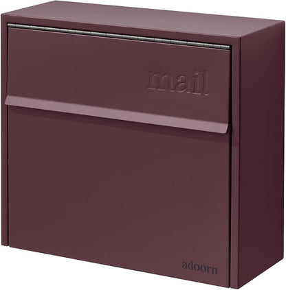 Adoorn Lockable Wall Mount Mailboxes for Outside - Small Anti-Theft Locking Mailbox for Letters - Weatherproof Construction - Durable Steel - 13.5" H x 15" L x 5.5" D - Malbec