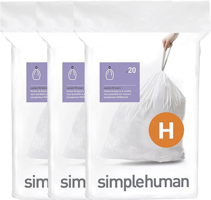 simplehuman Code H 60 Count, Dispenser Pack Custom Fit Liners, Drawstring Trash