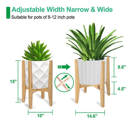 Rnined Plant Stand Indoor, Bamboo Plant Shelf, Adjustable Corner Plants Flower Holders Single Floor Plant Stand, Fits 8 to 12 Inches Pots,(Pot & Plant Not Included)(Nature)