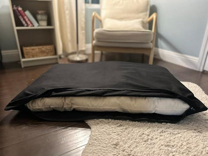 Natural Cotton Canvas Dog Bed – Raw Cotton Filled Pet Cushion Insert, Breathable Eco-Friendly Dog Mattress, Durable Washable Cover with Zipper (Black, X Large 53"x36"x5")