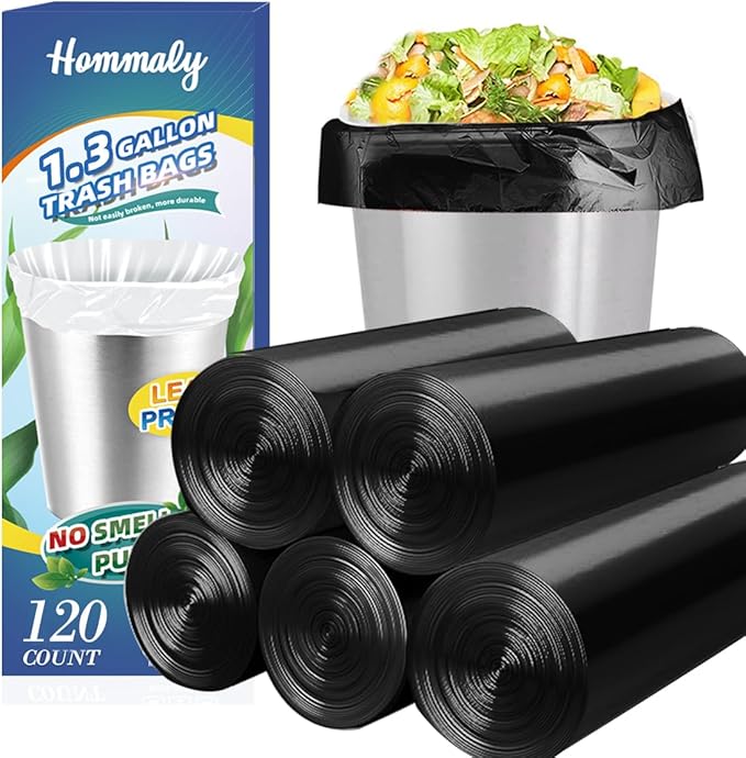 1.3 Gallon 120 pcs Small Black Trash Bags, Strong 1.2 Gallon 1.3 Gallon Garbage