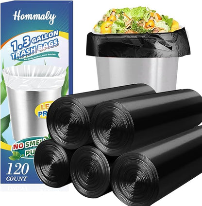 1.3 Gallon 120 pcs Small Black Trash Bags, Strong 1.2 Gallon 1.3 Gallon Garbage