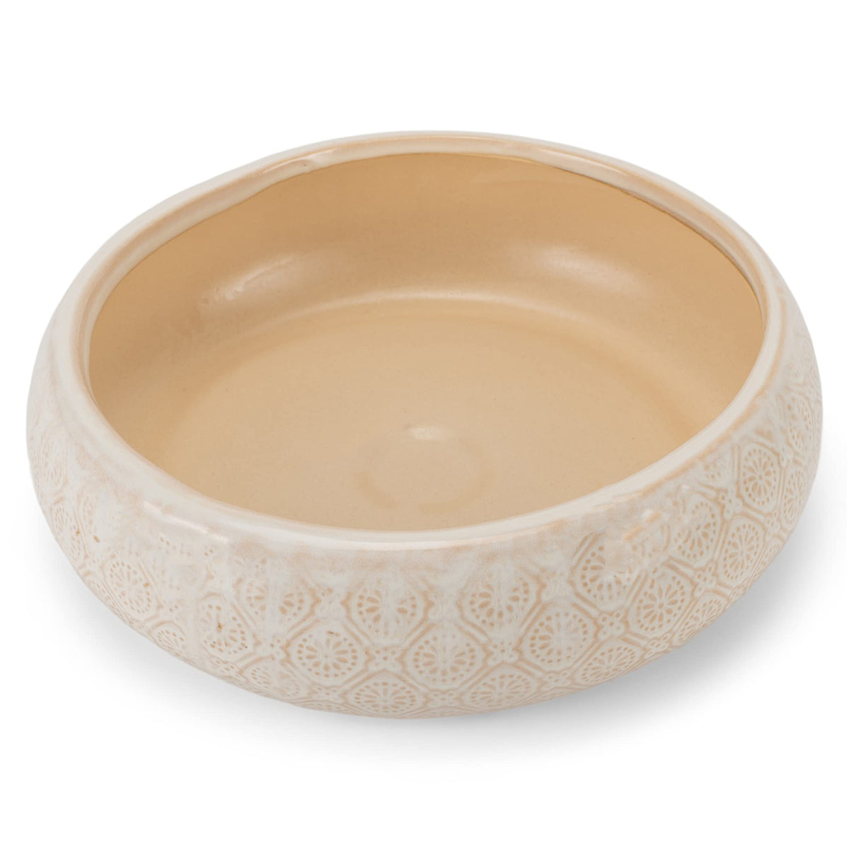 Napco Diamond and Circular Embossed Antique White 8.75 Inch Ceramic Flower Pot Planter