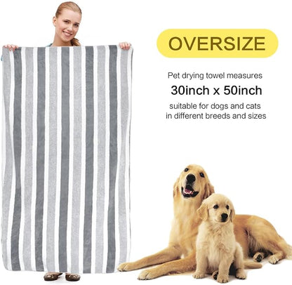 KinHwa Dog Towel Super Absorbent Pet Bath Towel Microfiber Dog Drying Towel for Small, Medium, Large Dogs and Cats 30inch x 50inch 1 Pack Light-Gray