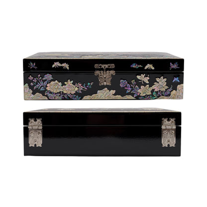 February Mountain Mother of Pearl Jewelry Organizer box - Handmade Large Wooden Box Romantic Anniversary Birthday Gifts for women (Butterflies in Peony Garden)