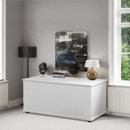 Basicwise Multi Purpose White Wooden Storage Box, Organizer and Bench Perfect Furniture to Add Accent in Entryway and Keep Shoes, Bedroom Bench, Playroom Storage or Window Table in Your Living Room