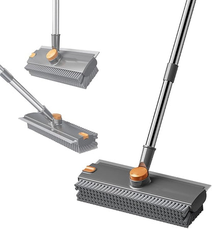 Floor Scrubbing Brush with Squeegee, 2 in 1 Grout Brush with 54" Adjustable
