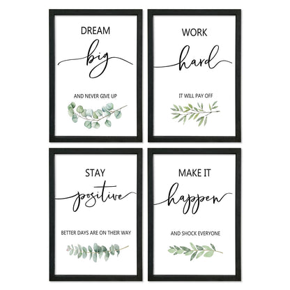 YWJKWLGS Inspirational Quote Wall Art Set 11x16 Inch Set of 4 Motivational Home & Office Decor for Positive Family Encouragement Wooden Framed Signs (Black)