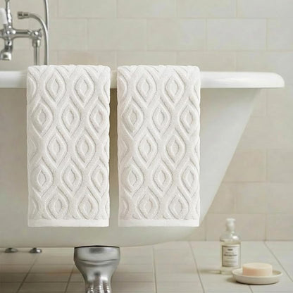 Artoid Mode 2 Pcs White 3D Diamond Grid Jacquard Hand Towels
