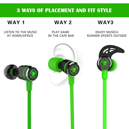 KEKU Wired E-Sport Earphone Noise Cancelling Stereo Bass Gaming Headphone with Mic 3.5mm HiFi Earbuds with Extension Cable and PC Adapter for PC, Laptop and Cellphones (Green)