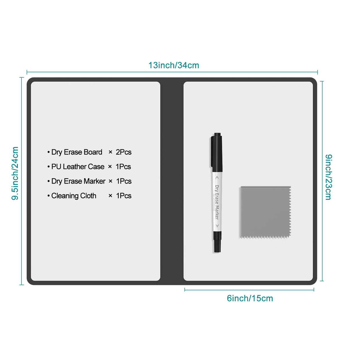 Portable Dry Erase Board,Reusable Whiteboard Notebook, Double-Sided White Board PU Cover 9.5"x6.6" with Marker,Wipe Cloth (Coffee Brown)