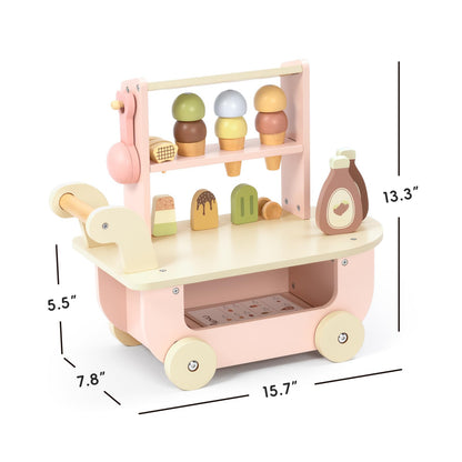 OOOK Wooden Ice Cream Cart for Kids, Ice Cream Truck Toy with Scooper & Wheels, Play Kitchen Accessories for Pretend Play with Menu & Pretend Money, Imaginative Preschool Toys for Girls & Boys 3+