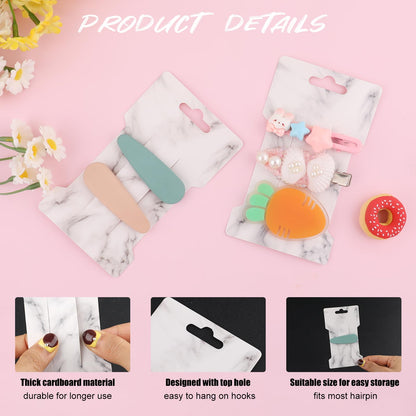 200Pcs Hair Clip Display Cards,2.64x4.53 Inch Hair Bow Holder Cards,300GSM Cardstock Rectangle Paper Cardboard Hair Barrettes Jewelry Display Holder for Hair Accessories Organizing(Marble Stripe)