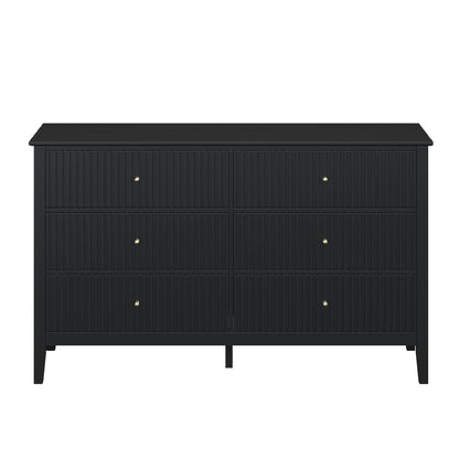 May in Color Black Fluted 6 Drawer Cabinet, Modern TV Console Table, Wood Entryway Table for Storage, Wooden Sideboard Cabinet for Bedroom, Hallway, Living Room
