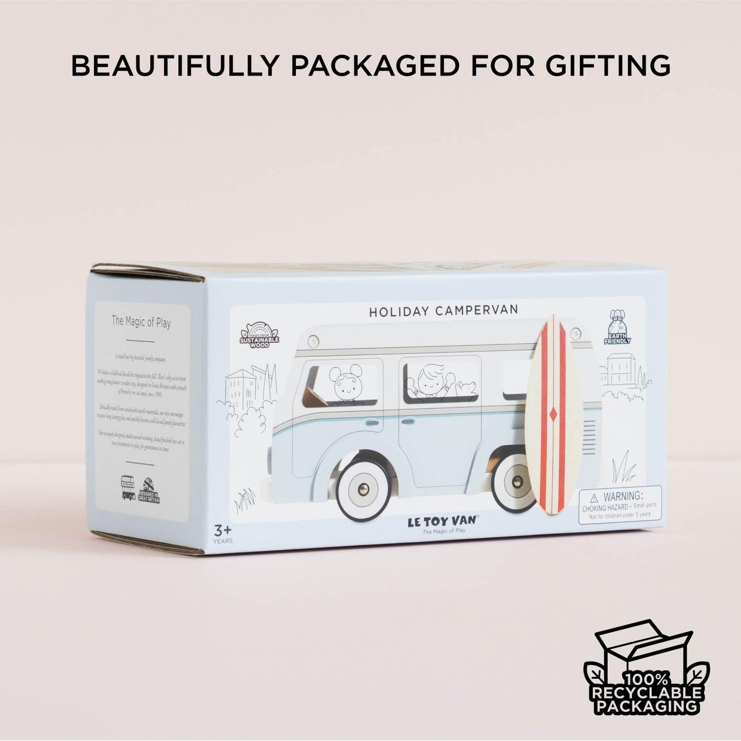 Le Toy Van - Wooden Holiday Campervan with Detachable Surfboard | Suitable for 3 Year Old +