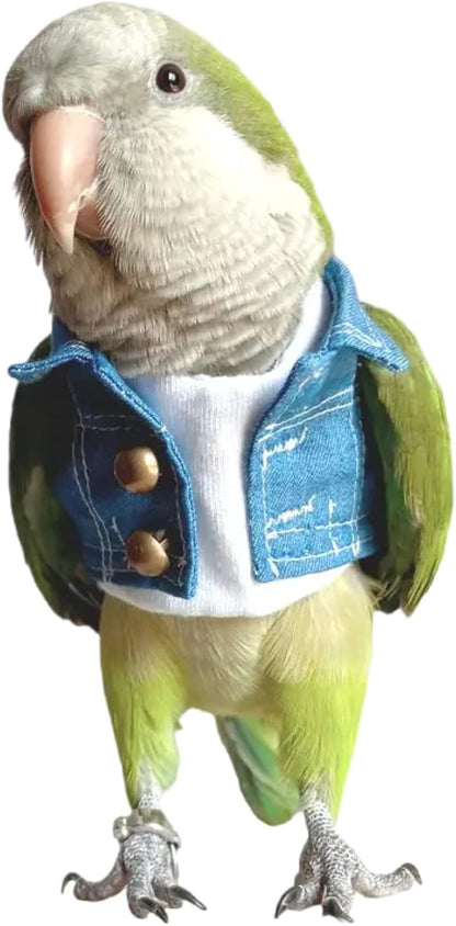 Bird Costume Bird Diaper Flight Suit Bird Jeans Fake Two Pieces Bird Clothes Cosplay Photo Prop for Parrots Lovebird Parakeet Cockatiel Small Animals Apparel (with Diaper,Alexandrine)