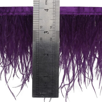Ostrich Feathers Sewing Fringe Trim Ribbon for Crafts Clothes Accessories Latin Wedding Dress DIY 2-5 Yards 3-4inch Width (5 Yards, Purple)