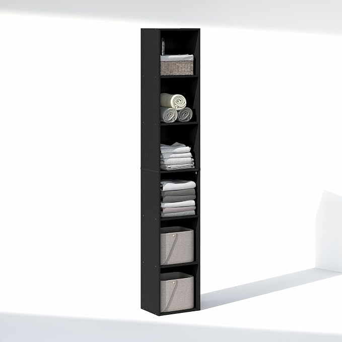 Furinno Cubicle 6-Tier Closet Organizers and Storage, Closet Organizer, Open Shelf Closet Storage, 21.1" W, for Wardrobe, Bedroom, Living Room, Blackwood