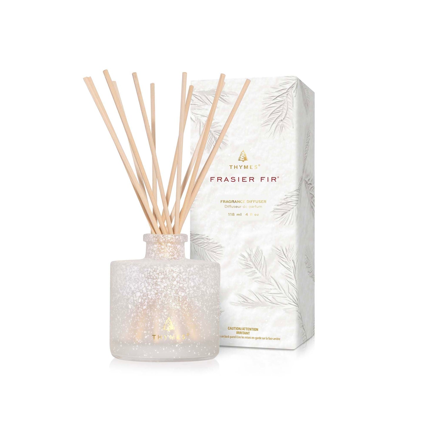 Thymes Frasier Fir Reed Diffuser Set – Includes Reeds, Fragrance Oil, and Frosted Glass Bottle – Fragrance Oil Diffuser – Room Fresheners – Luxury Home Decor – Green & Clear (Pine Needle, 4 fl oz)