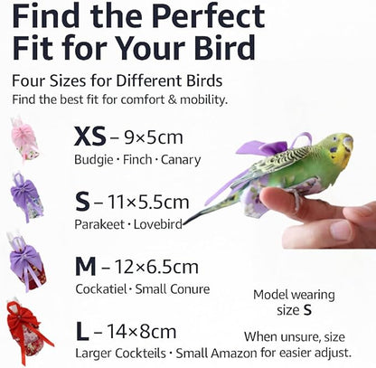 6pcs Bow Bird Diaper Set, Soft Reusable Flight Suit Clothing for Parrots Budgies Cockatiels — Cleaner Indoor Bonding & Training(S)