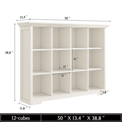 OSCHF Wooden Cube Bookcase with Base - Modern 3 Tiers Floor Standing Open Shelf Cabinet for Home and Office, 12-Cube Lattice Bookshelf, Warm White