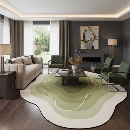Ultra Soft Comfort Ombre Texture Irregular Shaped Living Room Large Area Rug 5x8 Green Beige Modern Unique Style Deco Rug for Dining Kitchen Bedroom Home Office Machine Washable Fluffy Carpets