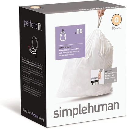 simplehuman Custom Fit Trash Can Liner Q, 50-65 L / 13-17 Gal, 50-Count Box