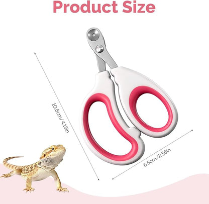 Small Animal Nail Clippers, Stainless Steel Bearded Dragon Nail Clippers, Professional Reptile Grooming Tool with Precise Angled Edge, Cat Nail-Clipper, Claw Trimmer for Birds, Cat, Dogs (Red)