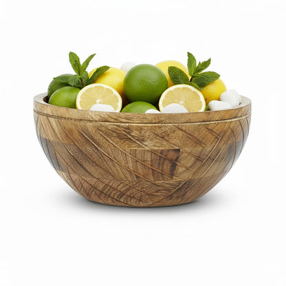 Mela Artisans 9 in Wide x 4 in Tall Mango Wood Bowl with Felt Pads – Hand-Carved Decorative Serving and Fruit Bowl with Light Burnt Finish for Kitchen Counter, Salad, Snacks and Bread