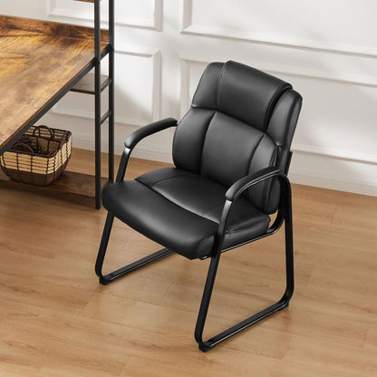 UOCFYK PU Leather Conference Room Chair, Tall Back Chairs with with Padded Arms and No Wheels, Guest Chair for Reception Waiting Room Black