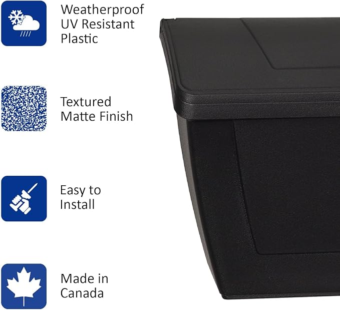 Small Plastic Mailbox with Lock & Keys for Porch, Easy to Install Wall Mount, Lightweight, Heavy Duty, Rustproof, Maintenance-Free Horizontal Mail Box for House - 15.5” x 4” x 6.25” (Black Locking)