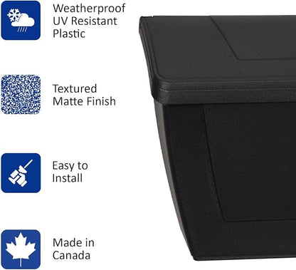 Small Plastic Mailbox with Lock & Keys for Porch, Easy to Install Wall Mount, Lightweight, Heavy Duty, Rustproof, Maintenance-Free Horizontal Mail Box for House - 15.5” x 4” x 6.25” (Black Locking)
